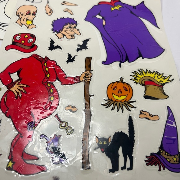 VTG 1996 Prismatix Halloween Vinyl Window  Clings Owl Bat Scarecrow Pumpkin Cats - Picture 2 of 11